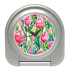 Cheerful And Captivating Watercolor Flowers Travel Alarm Clock by GardenOfOphir