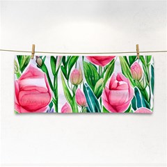 Cheerful And Captivating Watercolor Flowers Hand Towel by GardenOfOphir