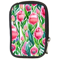 Cheerful And Captivating Watercolor Flowers Compact Camera Leather Case by GardenOfOphir