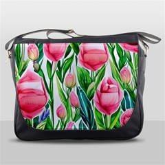 Cheerful And Captivating Watercolor Flowers Messenger Bag by GardenOfOphir