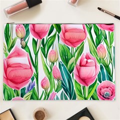 Cheerful And Captivating Watercolor Flowers Cosmetic Bag (xxl) by GardenOfOphir