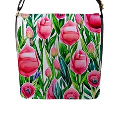 Cheerful And Captivating Watercolor Flowers Flap Closure Messenger Bag (l) by GardenOfOphir