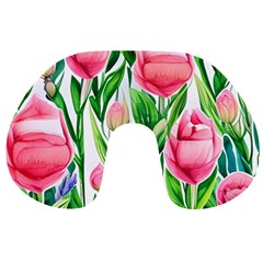 Cheerful And Captivating Watercolor Flowers Travel Neck Pillow by GardenOfOphir