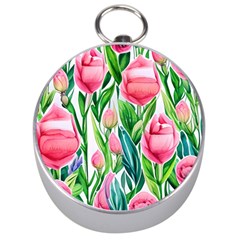 Cheerful And Captivating Watercolor Flowers Silver Compasses