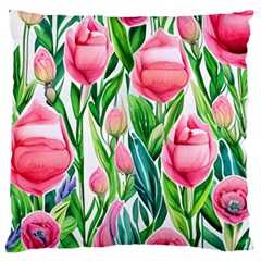 Cheerful And Captivating Watercolor Flowers Standard Premium Plush Fleece Cushion Case (one Side) by GardenOfOphir