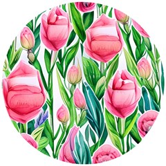 Cheerful And Captivating Watercolor Flowers Wooden Puzzle Round by GardenOfOphir