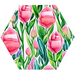 Cheerful And Captivating Watercolor Flowers Wooden Puzzle Hexagon by GardenOfOphir