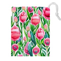 Cheerful And Captivating Watercolor Flowers Drawstring Pouch (4xl) by GardenOfOphir