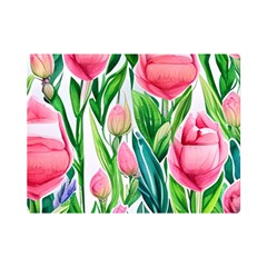 Cheerful And Captivating Watercolor Flowers One Side Premium Plush Fleece Blanket (mini)