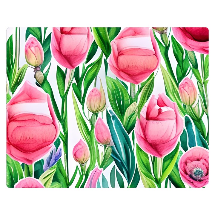 Cheerful And Captivating Watercolor Flowers One Side Premium Plush Fleece Blanket (Medium)