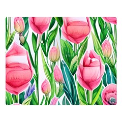 Cheerful And Captivating Watercolor Flowers One Side Premium Plush Fleece Blanket (large)