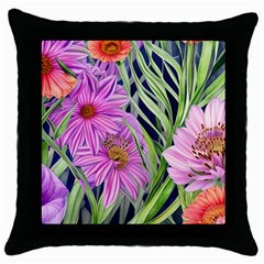 Cheerful Watercolors – Flowers Botanical Throw Pillow Case (black) by GardenOfOphir