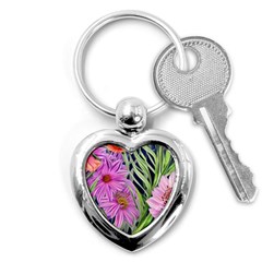 Cheerful Watercolors – Flowers Botanical Key Chain (heart) by GardenOfOphir