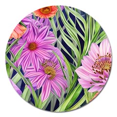 Cheerful Watercolors – Flowers Botanical Magnet 5  (round) by GardenOfOphir