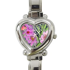 Cheerful Watercolors – Flowers Botanical Heart Italian Charm Watch by GardenOfOphir