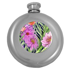 Cheerful Watercolors – Flowers Botanical Round Hip Flask (5 Oz) by GardenOfOphir