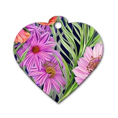 Cheerful Watercolors – Flowers Botanical Dog Tag Heart (one Side) by GardenOfOphir