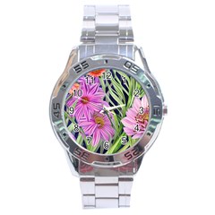 Cheerful Watercolors – Flowers Botanical Stainless Steel Analogue Watch by GardenOfOphir