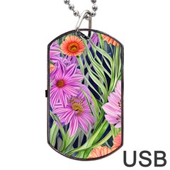 Cheerful Watercolors – Flowers Botanical Dog Tag Usb Flash (two Sides) by GardenOfOphir