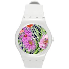 Cheerful Watercolors – Flowers Botanical Round Plastic Sport Watch (m) by GardenOfOphir