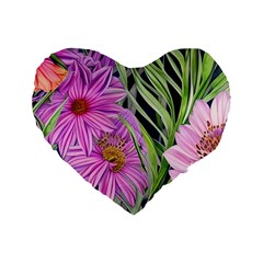 Cheerful Watercolors – Flowers Botanical Standard 16  Premium Heart Shape Cushions by GardenOfOphir