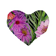 Cheerful Watercolors – Flowers Botanical Standard 16  Premium Flano Heart Shape Cushions by GardenOfOphir