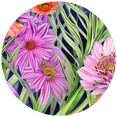 Cheerful Watercolors – Flowers Botanical Wooden Puzzle Round by GardenOfOphir