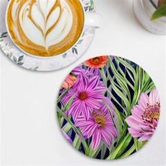 Cheerful Watercolors – Flowers Botanical Uv Print Round Tile Coaster by GardenOfOphir