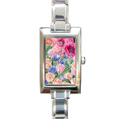 Cheerful Watercolor Flowers Rectangle Italian Charm Watch by GardenOfOphir