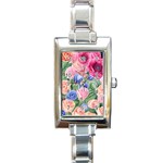 Cheerful Watercolor Flowers Rectangle Italian Charm Watch Front