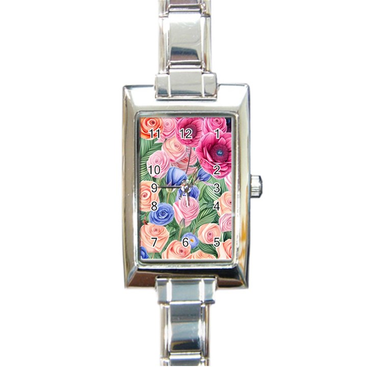 Cheerful Watercolor Flowers Rectangle Italian Charm Watch