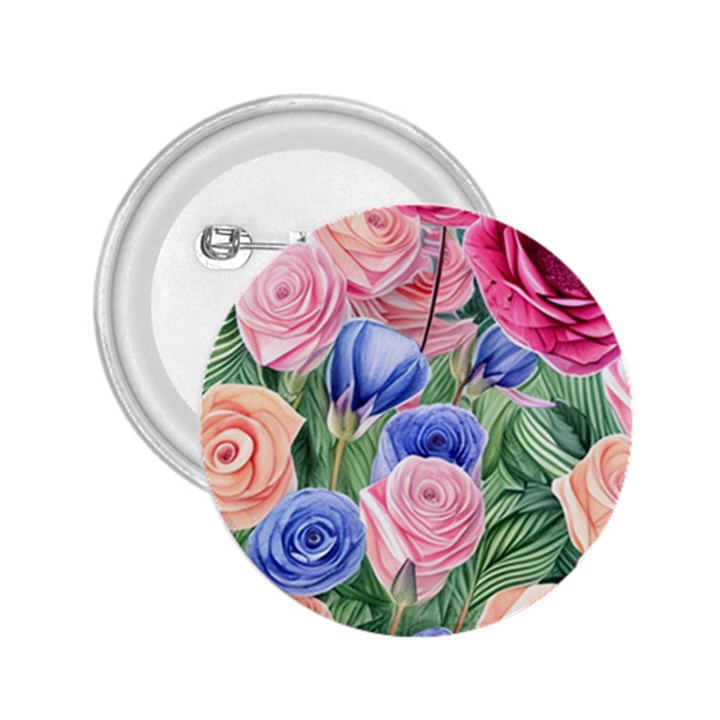 Cheerful Watercolor Flowers 2.25  Buttons