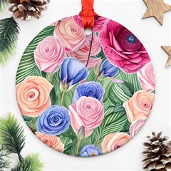 Cheerful Watercolor Flowers Ornament (round) by GardenOfOphir