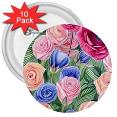 Cheerful Watercolor Flowers 3  Buttons (10 Pack)  by GardenOfOphir