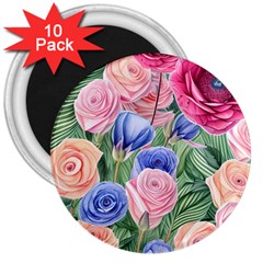 Cheerful Watercolor Flowers 3  Magnets (10 Pack)  by GardenOfOphir