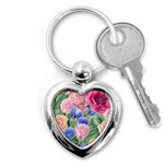 Cheerful Watercolor Flowers Key Chain (Heart) Front