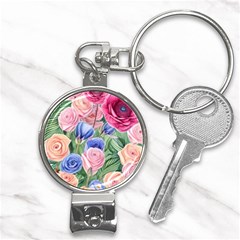 Cheerful Watercolor Flowers Nail Clippers Key Chain