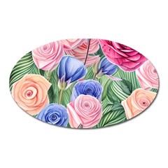 Cheerful Watercolor Flowers Oval Magnet by GardenOfOphir