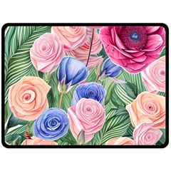 Cheerful Watercolor Flowers One Side Fleece Blanket (large) by GardenOfOphir