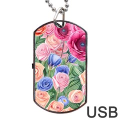 Cheerful Watercolor Flowers Dog Tag Usb Flash (one Side) by GardenOfOphir