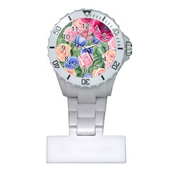 Cheerful Watercolor Flowers Plastic Nurses Watch by GardenOfOphir