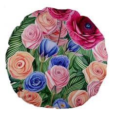 Cheerful Watercolor Flowers Large 18  Premium Flano Round Cushions by GardenOfOphir