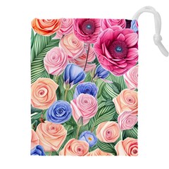 Cheerful Watercolor Flowers Drawstring Pouch (4xl) by GardenOfOphir