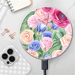 Cheerful Watercolor Flowers Wireless Fast Charger(white) by GardenOfOphir