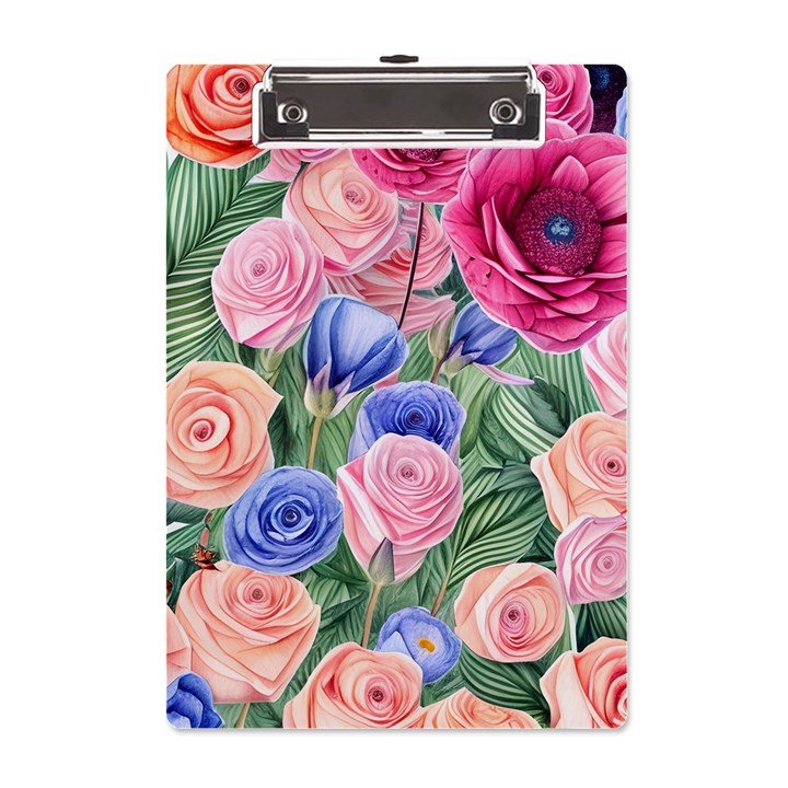 Cheerful Watercolor Flowers A5 Acrylic Clipboard