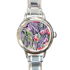 Charming Watercolor Flowers Round Italian Charm Watch by GardenOfOphir