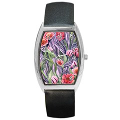 Charming Watercolor Flowers Barrel Style Metal Watch by GardenOfOphir