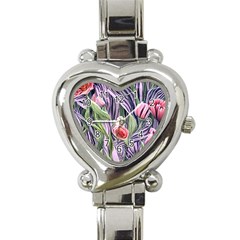 Charming Watercolor Flowers Heart Italian Charm Watch by GardenOfOphir