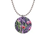 Charming Watercolor Flowers 1  Button Necklace Front