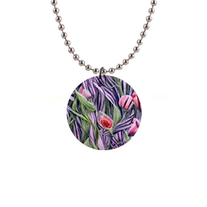 Charming Watercolor Flowers 1  Button Necklace